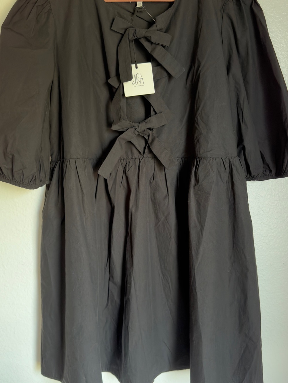 dRA Los Angeles Black Bow Front Babydoll Dress NWT